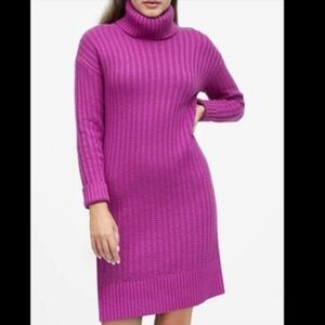 Banana Republic Wool Blend Turtleneck Chunky Knit Sweater Dress Preppy Colorful